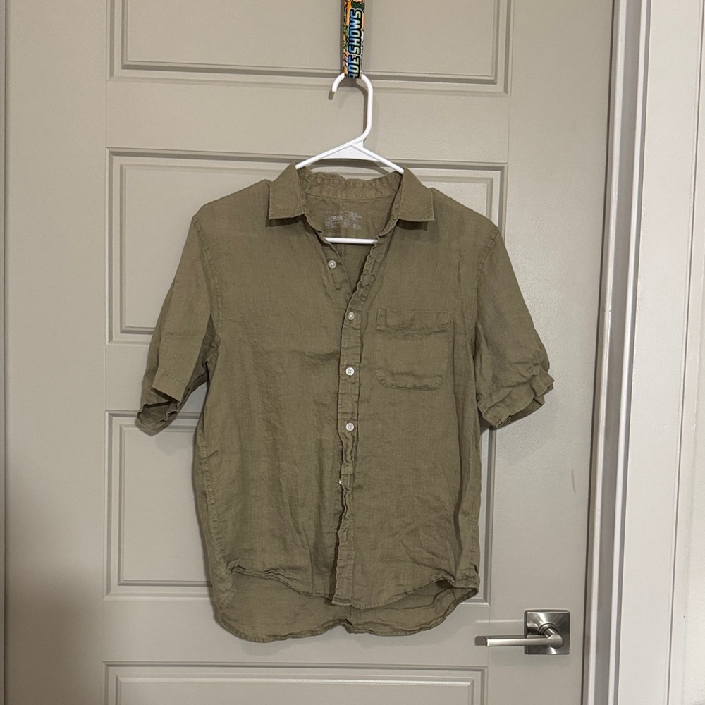 Muji Olive Green Casual Linen Shirt
